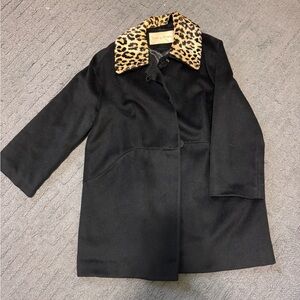 Vintage 3/4 Sleeve Coat with Leopard Print Collar